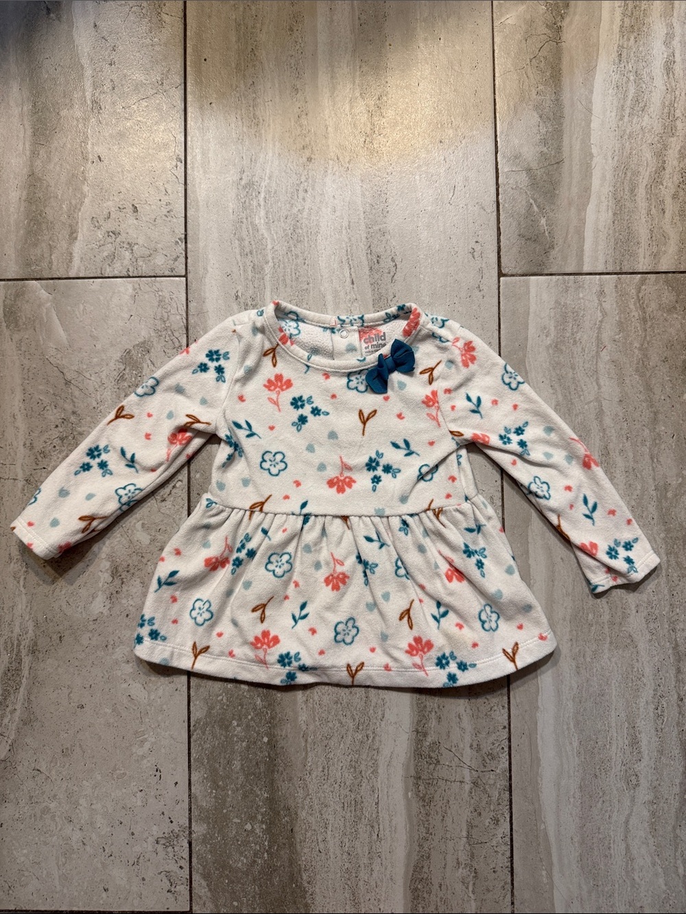 child of mine White Floral Long Sleeve Dress with Blue Bow